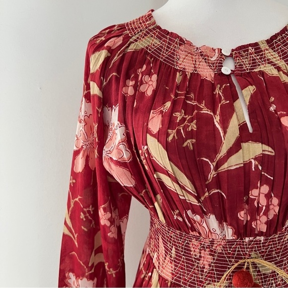 Alicia Bell Floral Beaded Tassel Tie Mini Dress Red Small - Picture 3 of 12